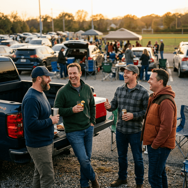 Dads tailgating after a youth sports game